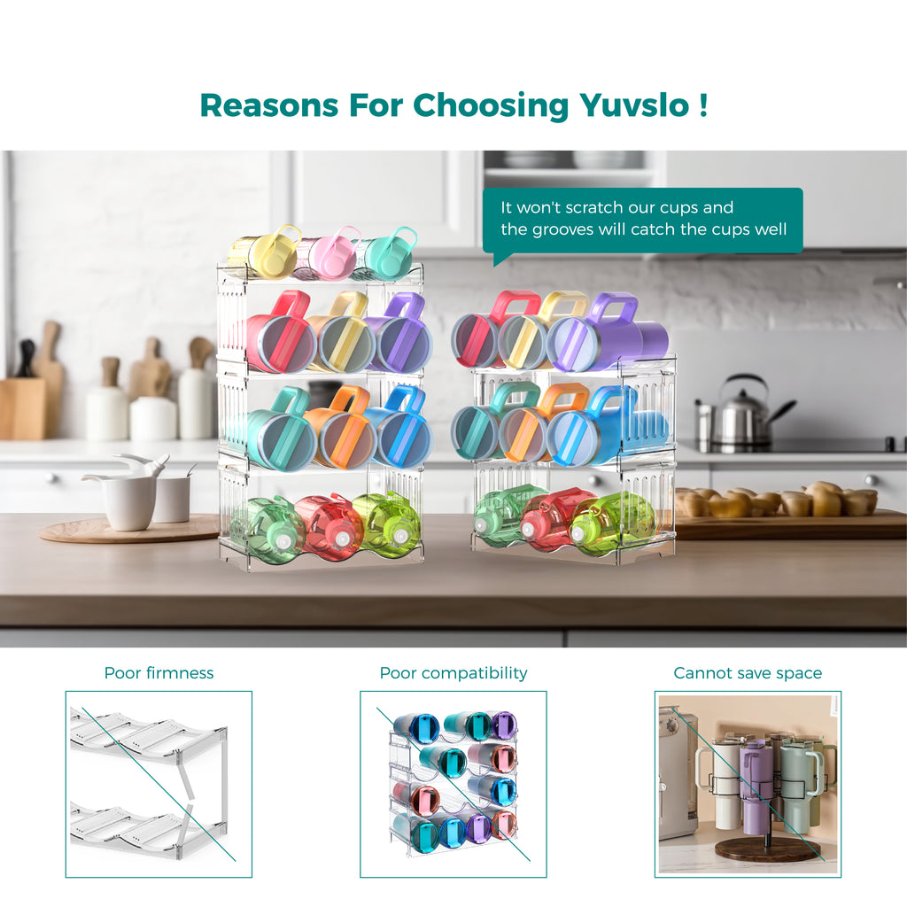 Water Bottle Organizer for 40 oz Stanley, Heavy Duty & Tall Kitchen Organizer and Water Bottle Accessory Organizer, Stackable Water Bottle Holder Wine Rack Gift, Drainable Easy to Clean, 3 Tier Set