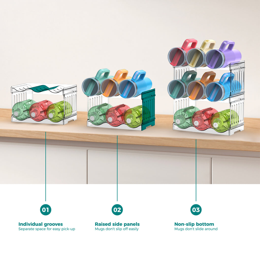 Water Bottle Organizer for 40 oz Stanley, Heavy Duty & Tall Kitchen Organizer and Water Bottle Accessory Organizer, Stackable Water Bottle Holder Wine Rack Gift, Drainable Easy to Clean, 3 Tier Set