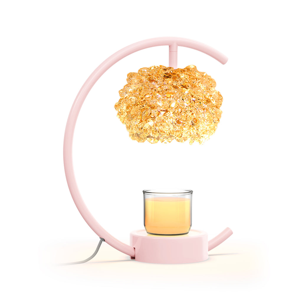 Pink Candle Warmer Lamp for Jar Candles with Adjustable Brightness＆Timer，Handcrafted Crystal＆Wooden Base,Candle Lamp Luxurious Design+2Bulbs,Home Decoration Electric Candle lamp