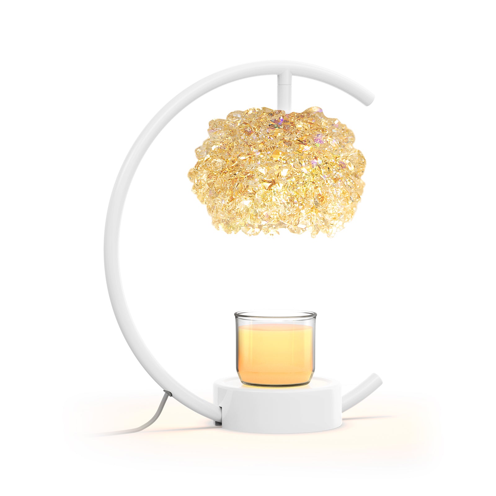 White Candle Warmer Lamp for Jar Candles with Adjustable Brightness＆Timer，Handcrafted Crystal＆Wooden Base,Candle Lamp Luxurious Design+2Bulbs,Home Decoration Electric Candle lamp