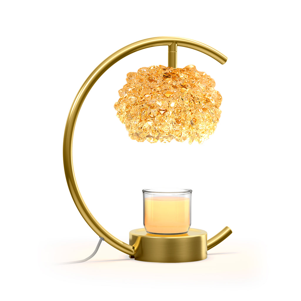 Bronze Candle Warmer Lamp for Jar Candles with Adjustable Brightness＆Timer，Handcrafted Crystal＆Wooden Base,Candle Lamp Luxurious Design+2Bulbs,Home Decoration Electric Candle lamp