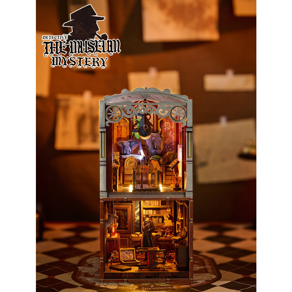 DIY Book Nook Kit Puzzle 3D Model,Glass Dome Design Minature House Kit Built in Rotating Hidden Door and Touch Switch, Detective Agency Bookshelf Decor Dollhouse for Adults