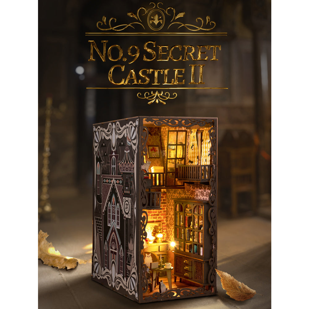 Book Nook Kit for Adults, DIY NO.9 Castle Kits 3D Wooden Bookend Puzzle for Men, Decorative Bookend Bookshelf Alley Decor for Women, Christmas New Year Gifts for Family and Friends