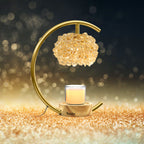 Gold Candle Warmer Lamp for Jar Candles with Adjustable Brightness＆Timer，Handcrafted Crystal＆Wooden Base, Luxurious Design,Home Decoration Electric Candle lamp