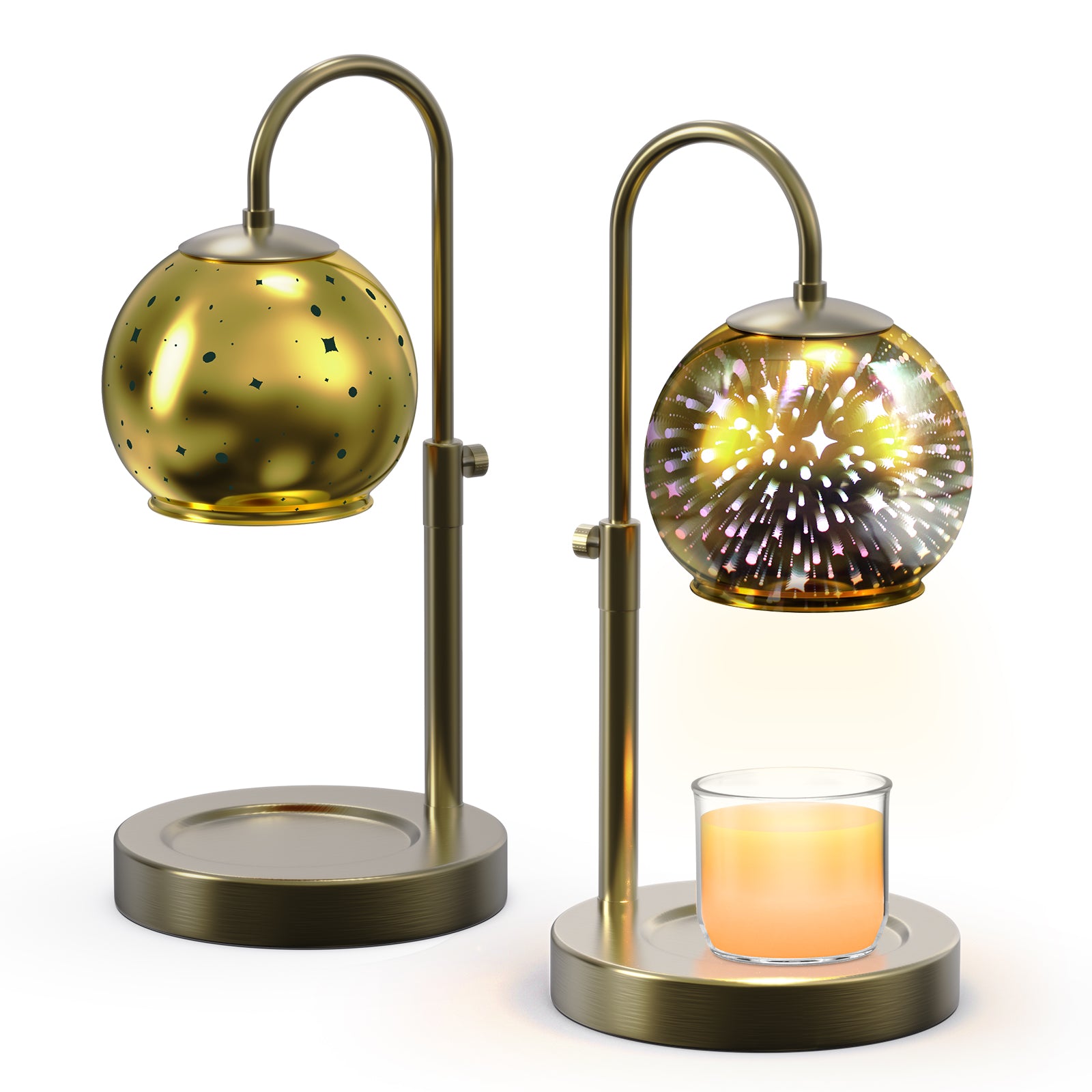 Gold Candle Warmer Lamp with Timer&Dimmer，Star Lampshade with Adjustable Height＆Rotatable Pole，Metal Base for Jar Candles，Wax Melting Electric Warmer Light，Modern Warmer Lantern