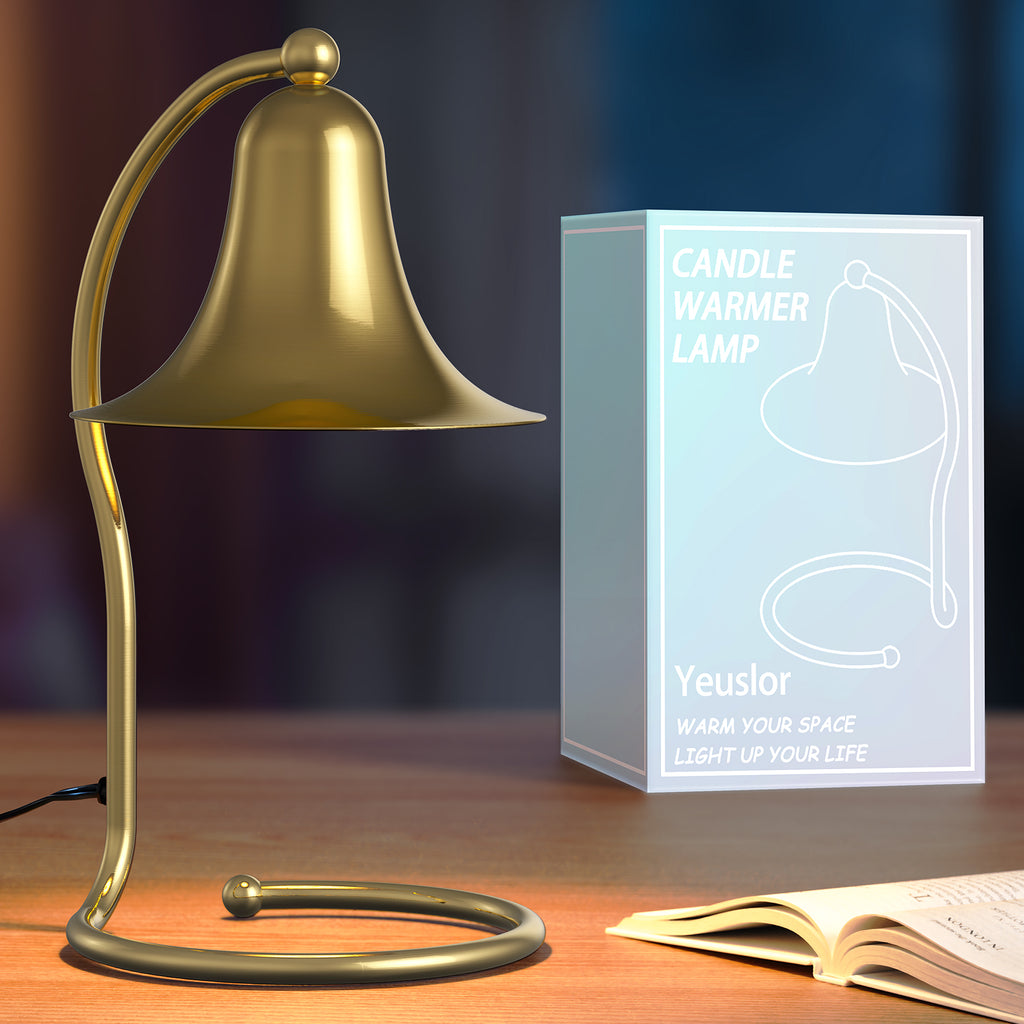 Candle Warmer Lamp for Jar Candles,with Timer and Dimmer,Adjustable Brightness,All Metal Lamp Body,Suitable for Aromatherapy Waxes Gold Trumpet-Shape