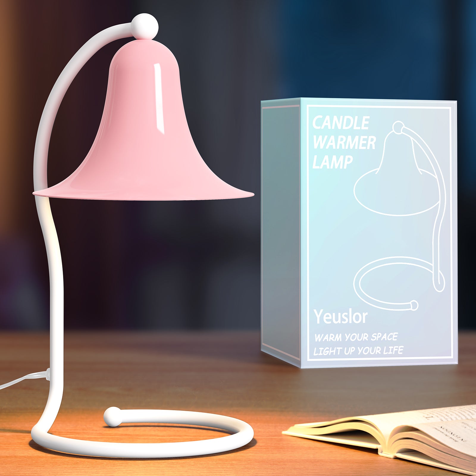 Candle Warmer Lamp for Jar Candles,with Timer and Dimmer,Adjustable Brightness,All Metal Lamp Body,Suitable for Aromatherapy Waxes Pink Trumpet-Shape