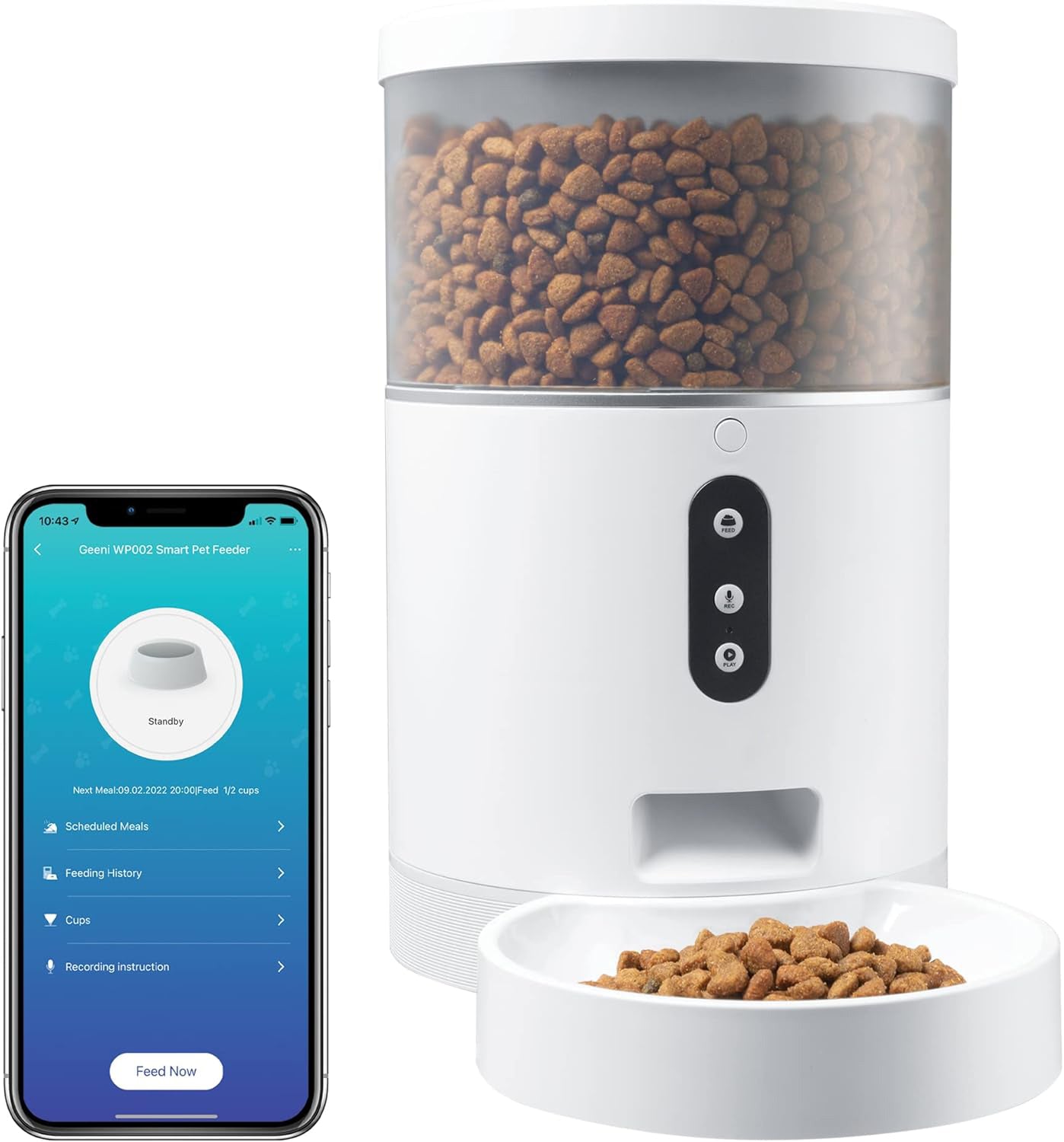 Smart Feeder, 4 Liter Automatic Pet Dog and Cat Feeder, Wi-Fi Control Compatible with Alexa and Google Home
