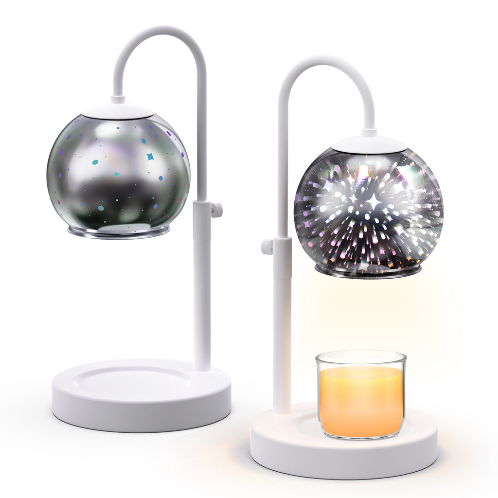 Silver Candle Warmer Lamp with Timer&Dimmer，Star Lampshade with Adjustable Height＆Rotatable Pole，Metal Base for Jar Candles，Wax Melting Electric Warmer Light，Modern Warmer Lantern