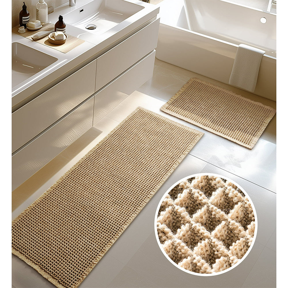Waffle Bath Mat Set with Non-Slip Backing, 2 Count(20"×47" and 16"×24")