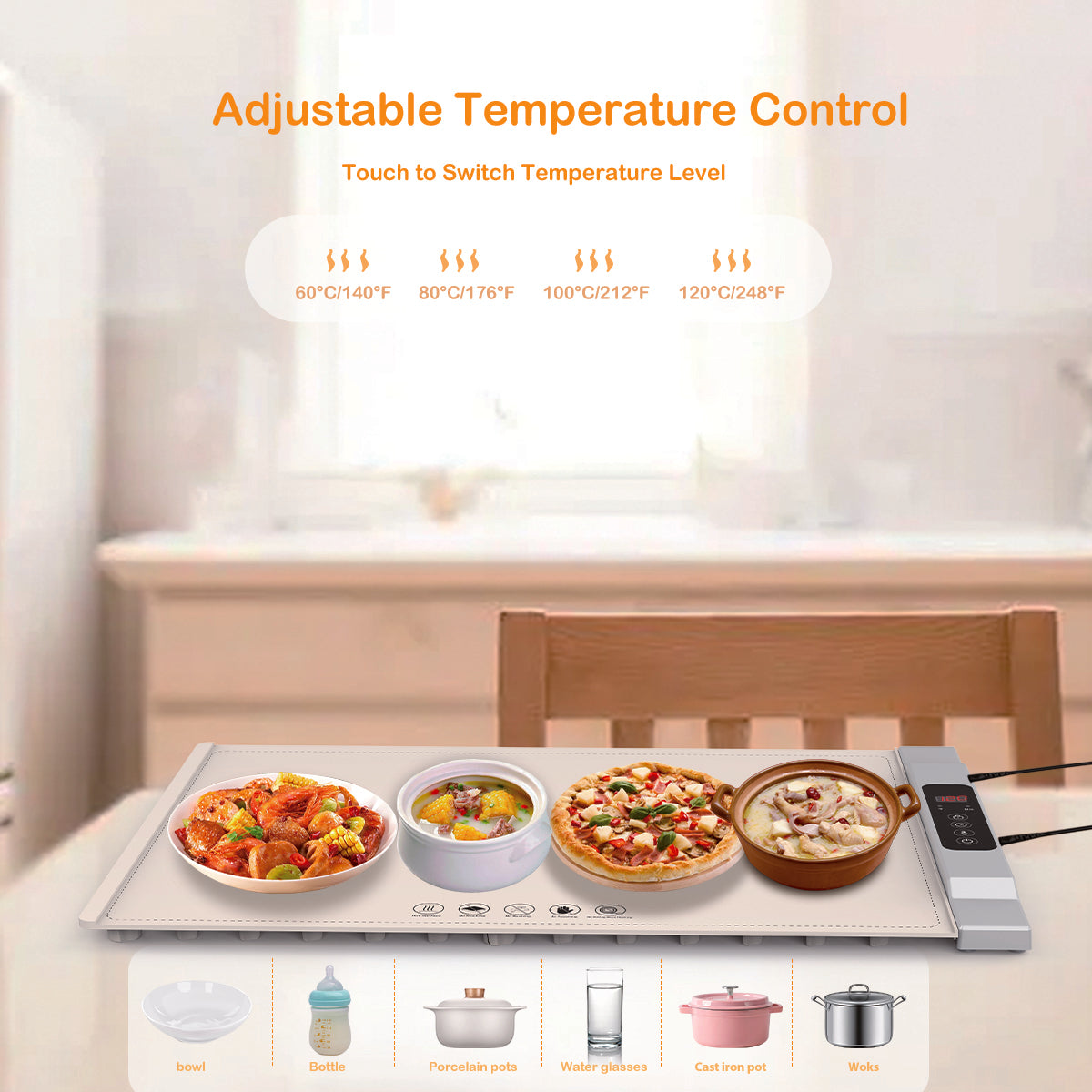Warming Mat for Food, 2 Pack Food Warming Mat, Adjustable Temperature (7 Levels), 6 Timers, Fast Heating Silicone Tray for Buffets, Parties, Home & Travel Warming Mat for Food with Child Safety Lock