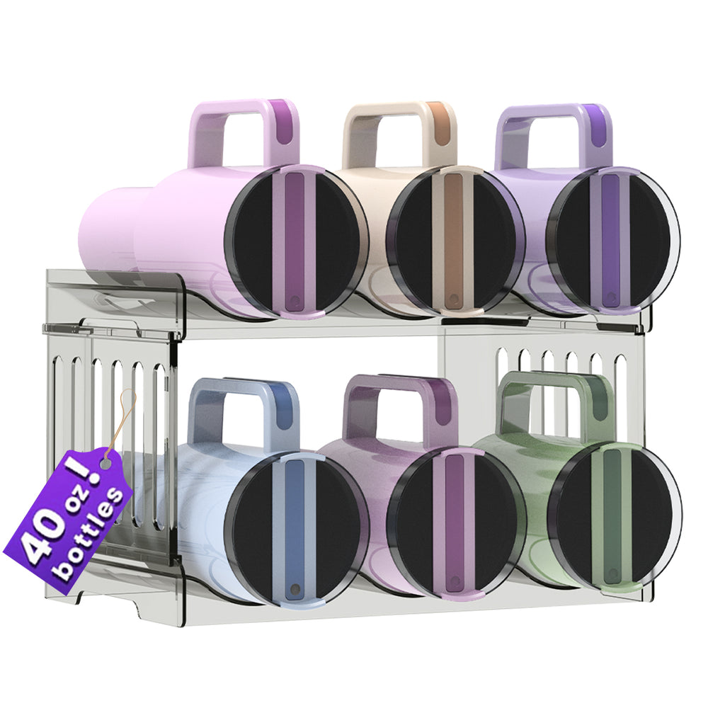 Water Bottle Organizer for 40 oz Stanley, Heavy Duty & Tall Kitchen Organizer and Water Bottle Accessory Organizer, Stackable Water Bottle Holder Wine Rack Gift, Drainable Easy to Clean, 3 Tier Set