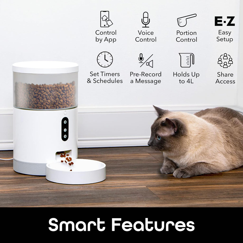 Smart Feeder, 4 Liter Automatic Pet Dog and Cat Feeder, Wi-Fi Control Compatible with Alexa and Google Home