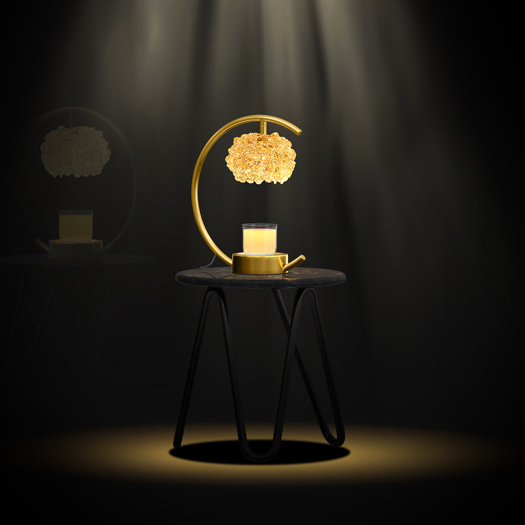 Bronze Candle Warmer Lamp for Jar Candles with Adjustable Brightness＆Timer，Handcrafted Crystal＆Wooden Base,Candle Lamp Luxurious Design+2Bulbs,Home Decoration Electric Candle lamp