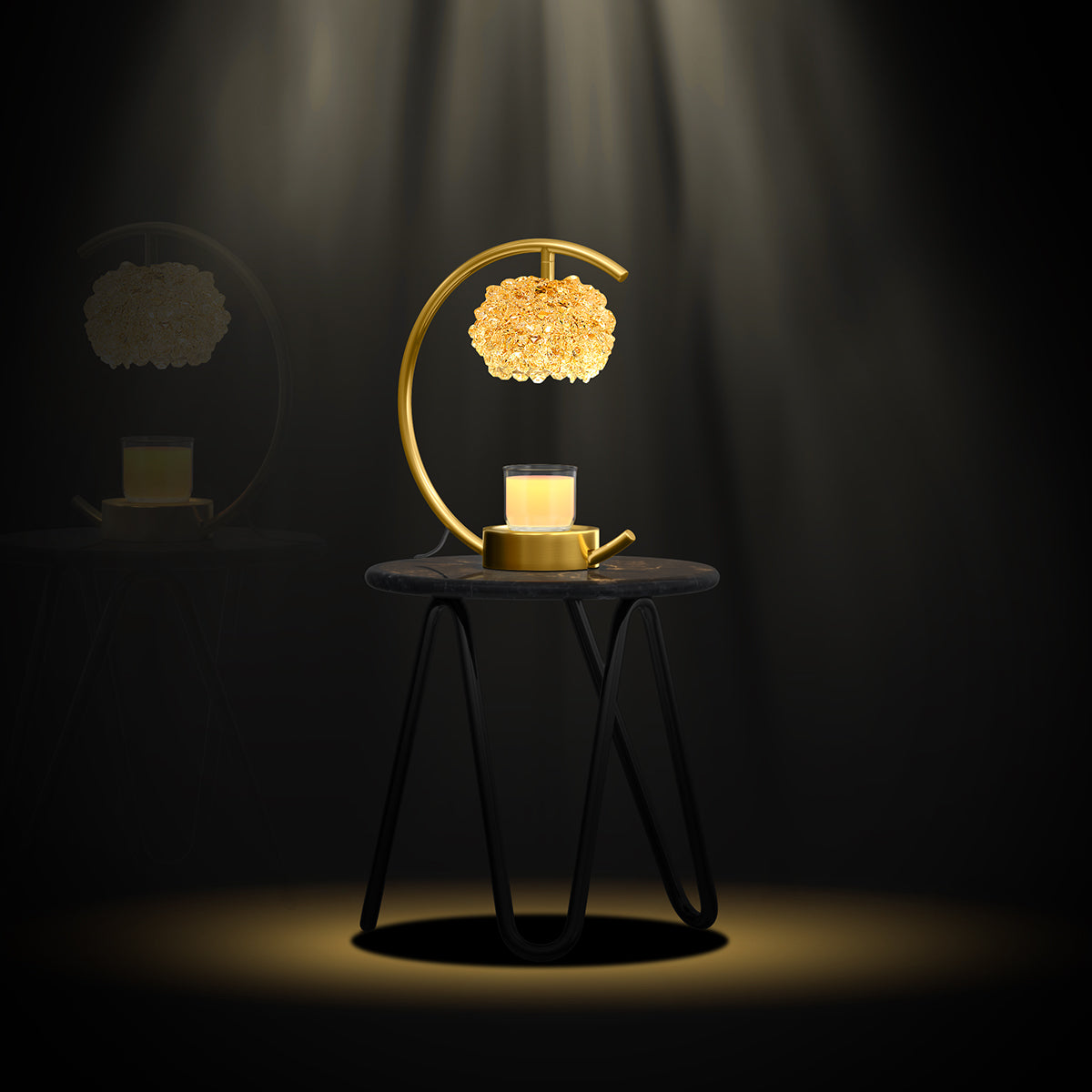 Bronze Candle Warmer Lamp for Jar Candles with Adjustable Brightness＆Timer，Handcrafted Crystal＆Wooden Base,Candle Lamp Luxurious Design+2Bulbs,Home Decoration Electric Candle lamp