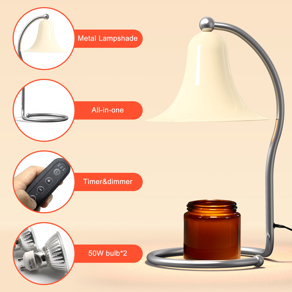 Candle Warmer Lamp for Jar Candles,with Timer and Dimmer,Adjustable Brightness,All Metal Lamp Body,Suitable of Aromatherapy Waxes White Trumpet-Shape