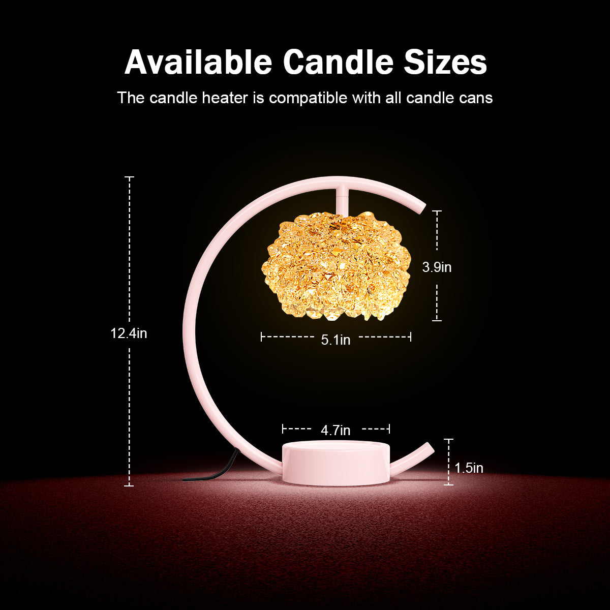 Pink Candle Warmer Lamp for Jar Candles with Adjustable Brightness＆Timer，Handcrafted Crystal＆Wooden Base,Candle Lamp Luxurious Design+2Bulbs,Home Decoration Electric Candle lamp
