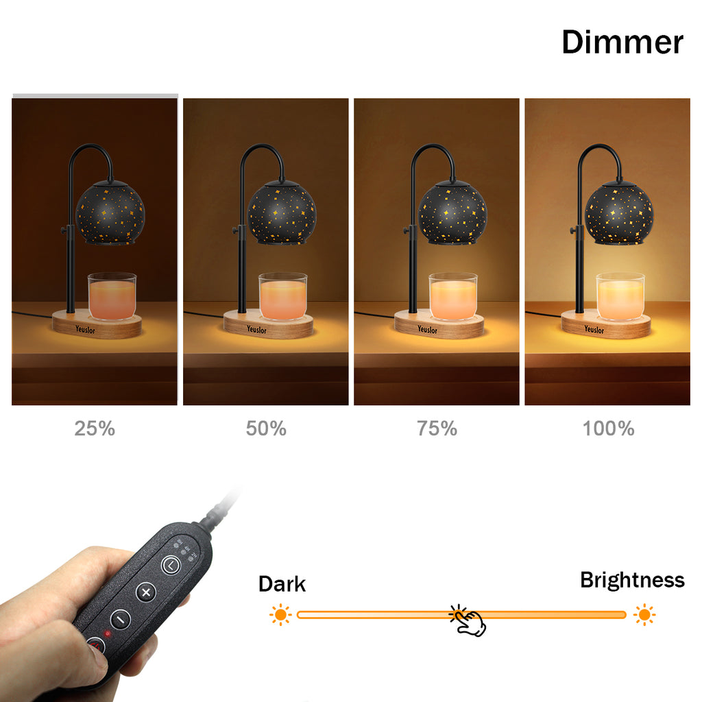 Black Candle Warmer Lamp with Timer&Dimmer，Star Lampshade with Adjustable Height＆Rotatable Pole，Wooden Base for Jar Candles，Wax Melting Electric Warmer Light，Modern Warmer Lantern