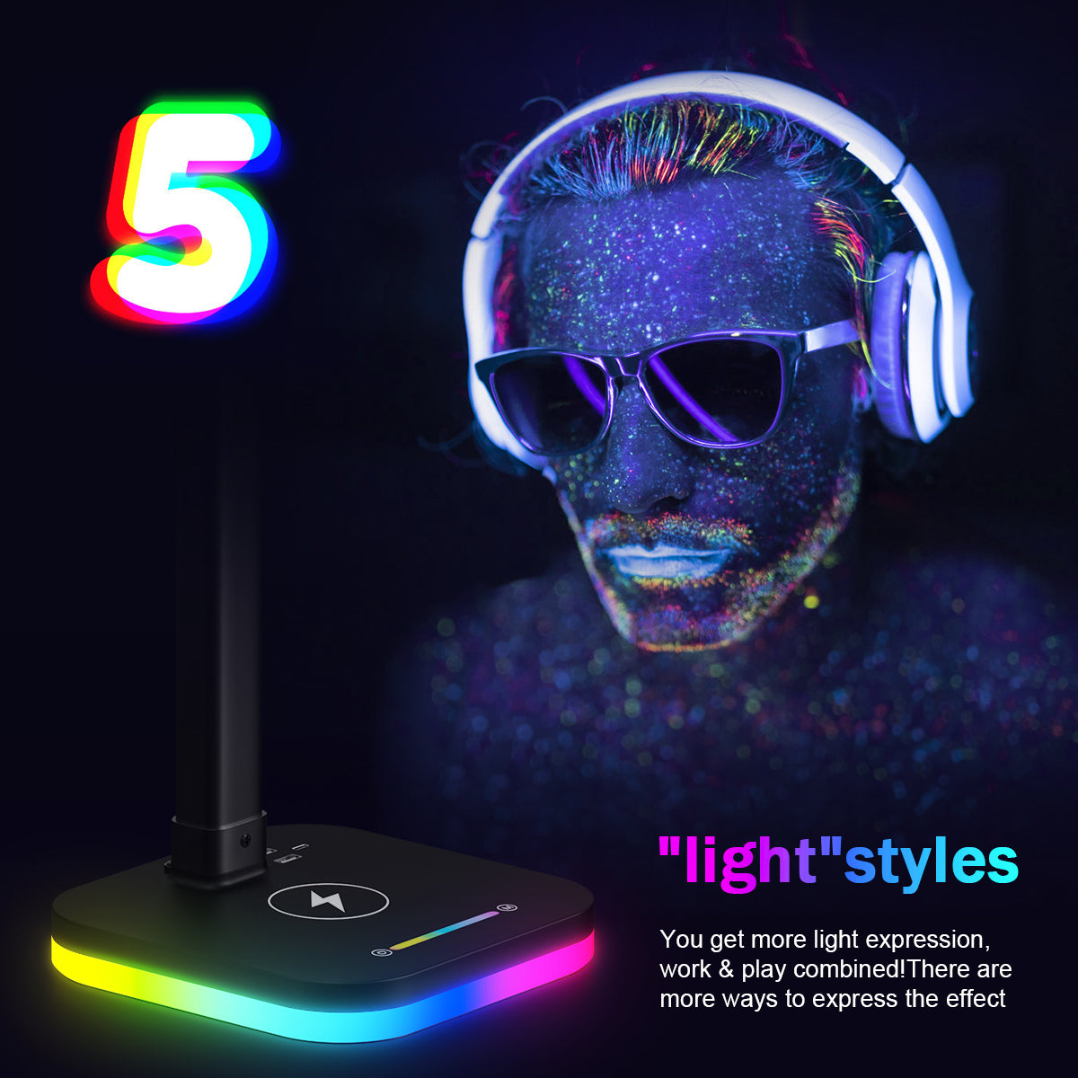 Black Desk Lamp for Office Gaming,Double Head Light for Home＆Office，Adjustable Light Mode and Brightness，Adjustable Height＆Angle in Metal Polwith Wireless Charger＆2 USB and 1 Type-c Ports