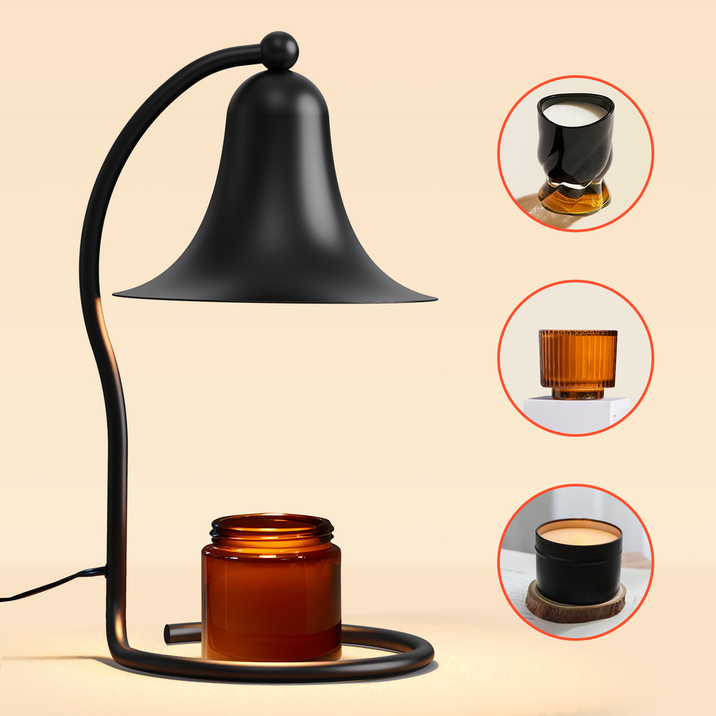 Candle Warmer Lamp for Jar Candles with Timer and Dimmer, Adjustable Brightness, All Metal Lamp Body, Suitable for Aromatherapy Waxes, Black Trumpet-Shaped