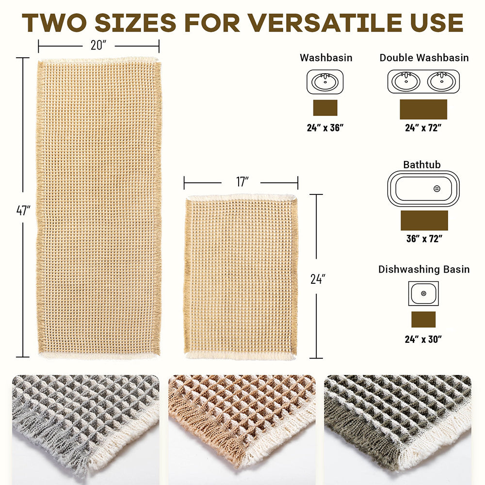 Waffle Bath Mat Set with Non-Slip Backing, 2 Count(20"×47" and 16"×24")