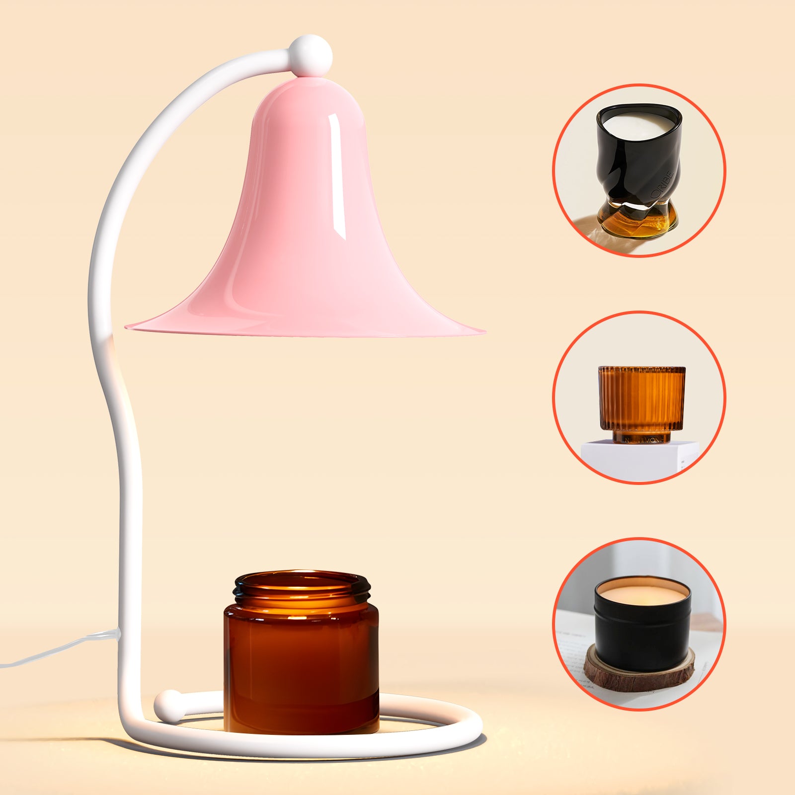 Candle Warmer Lamp for Jar Candles,with Timer and Dimmer,Adjustable Brightness,All Metal Lamp Body,Suitable for Aromatherapy Waxes Pink Trumpet-Shape