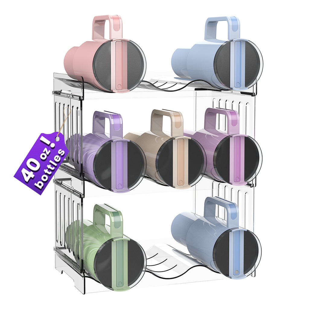 Water Bottle Organizer for 40 oz Stanley, Heavy Duty & Tall Kitchen Organizer and Water Bottle Accessory Organizer, Stackable Water Bottle Holder Wine Rack Gift, Drainable Easy to Clean, 3 Tier Set