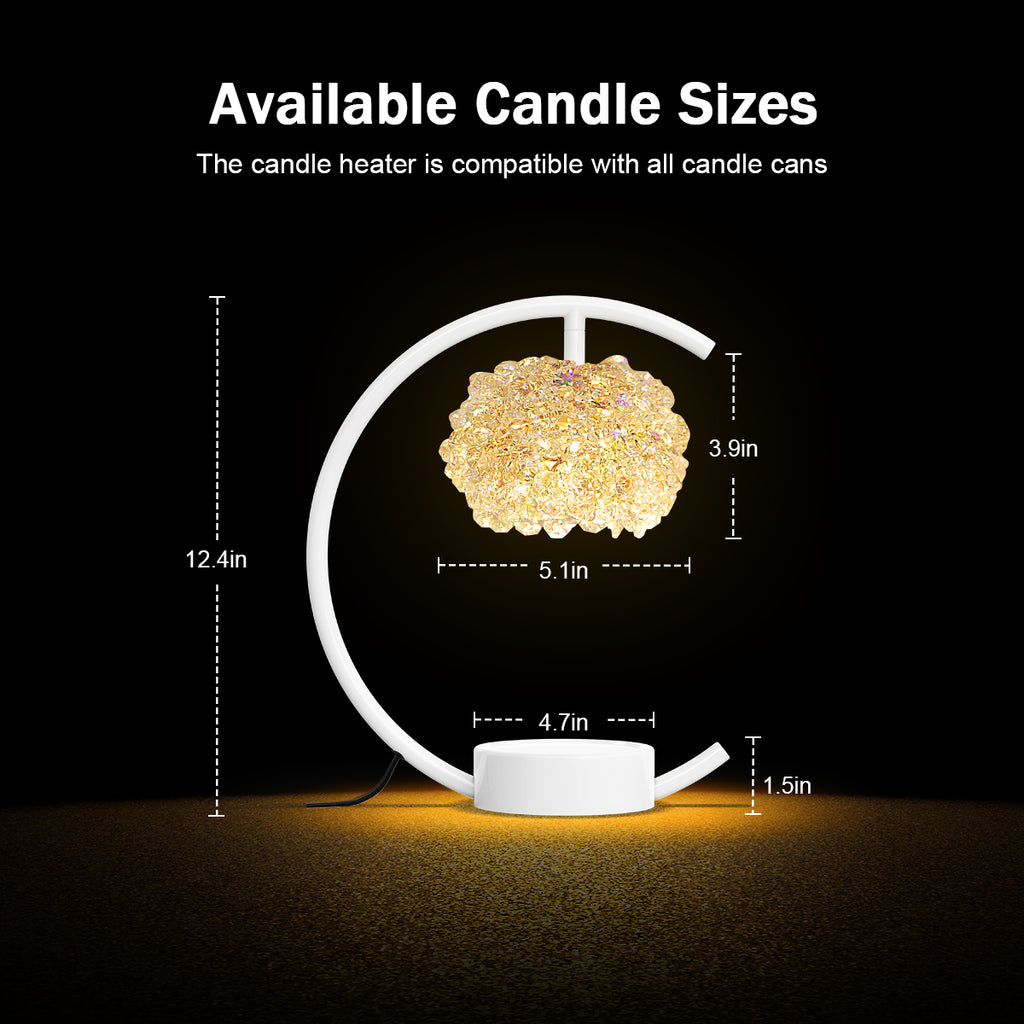White Candle Warmer Lamp for Jar Candles with Adjustable Brightness＆Timer，Handcrafted Crystal＆Wooden Base,Candle Lamp Luxurious Design+2Bulbs,Home Decoration Electric Candle lamp