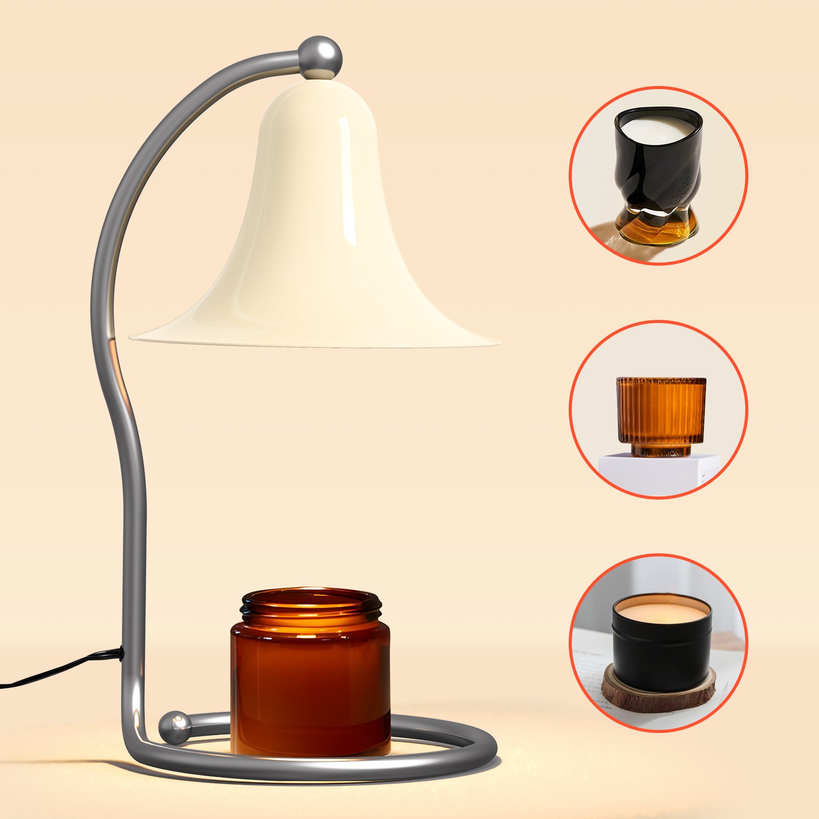 Candle Warmer Lamp for Jar Candles,with Timer and Dimmer,Adjustable Brightness,All Metal Lamp Body,Suitable of Aromatherapy Waxes White Trumpet-Shape