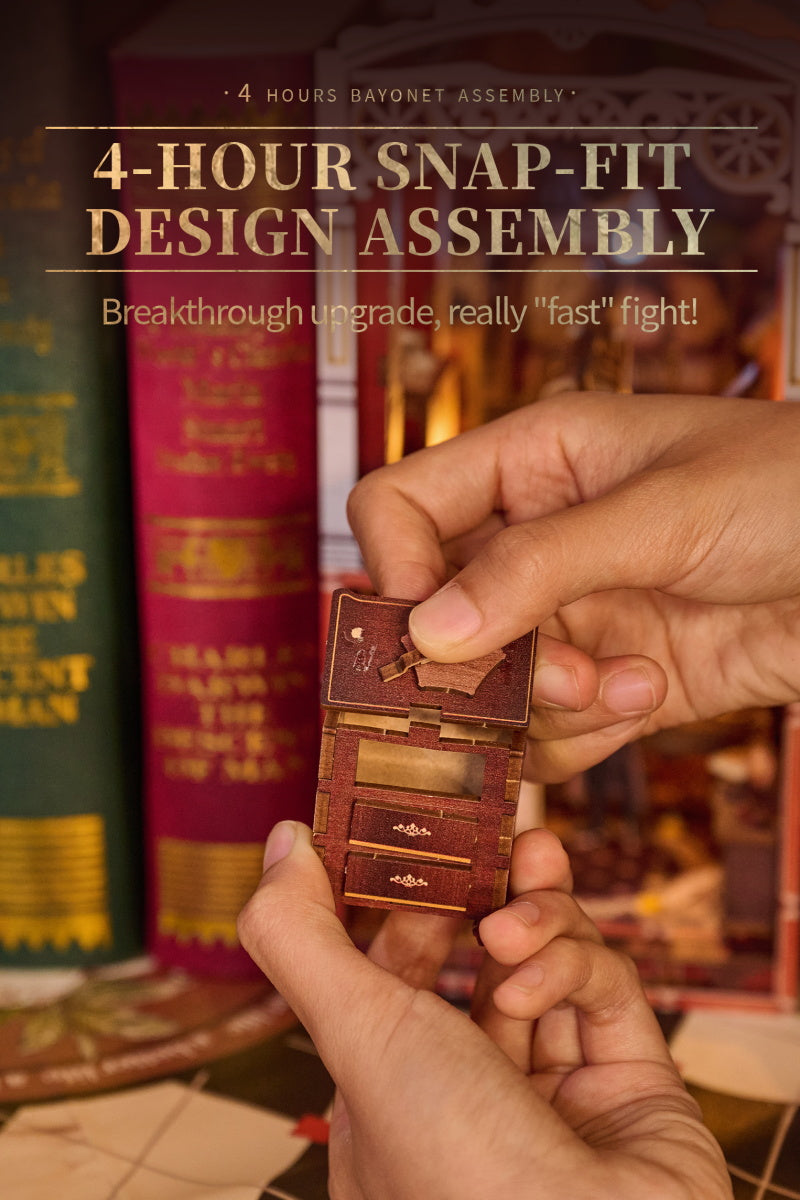 DIY Book Nook Kit Puzzle 3D Model,Glass Dome Design Minature House Kit Built in Rotating Hidden Door and Touch Switch, Detective Agency Bookshelf Decor Dollhouse for Adults