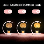 Pink Candle Warmer Lamp for Jar Candles with Adjustable Brightness＆Timer，Handcrafted Crystal＆Wooden Base,Candle Lamp Luxurious Design+2Bulbs,Home Decoration Electric Candle lamp