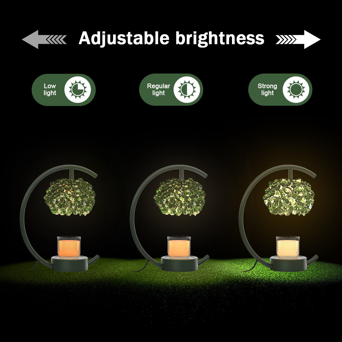 Candle Warmer Lamp for Jar Candles with Adjustable Brightness＆Timer，Handcrafted Green Crystal Candle Lamp Luxurious Design+2Bulbs,Home Decoration Electric Candle lamp