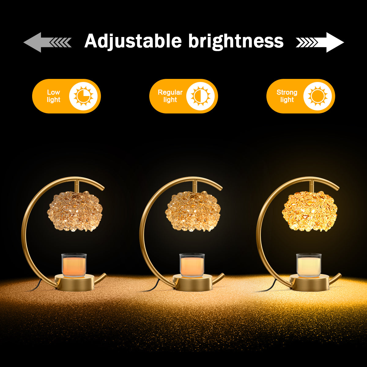 Bronze Candle Warmer Lamp for Jar Candles with Adjustable Brightness＆Timer，Handcrafted Crystal＆Wooden Base,Candle Lamp Luxurious Design+2Bulbs,Home Decoration Electric Candle lamp
