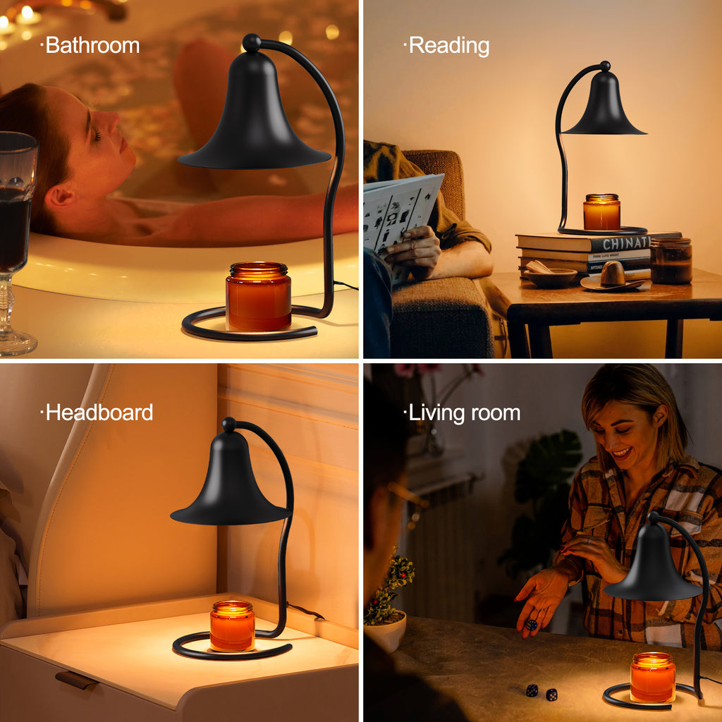 Candle Warmer Lamp for Jar Candles with Timer and Dimmer, Adjustable Brightness, All Metal Lamp Body, Suitable for Aromatherapy Waxes, Black Trumpet-Shaped