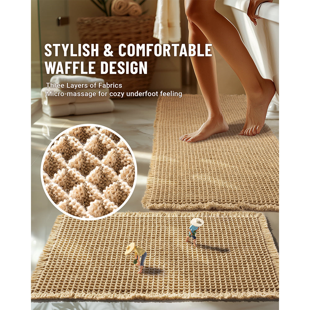 Waffle Bath Mat Set with Non-Slip Backing, 2 Count(20"×47" and 16"×24")
