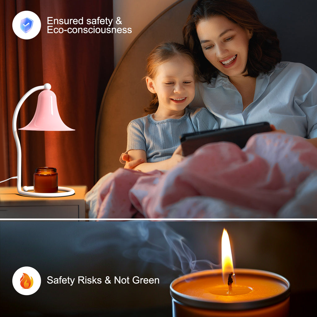 Candle Warmer Lamp for Jar Candles,with Timer and Dimmer,Adjustable Brightness,All Metal Lamp Body,Suitable for Aromatherapy Waxes Pink Trumpet-Shape