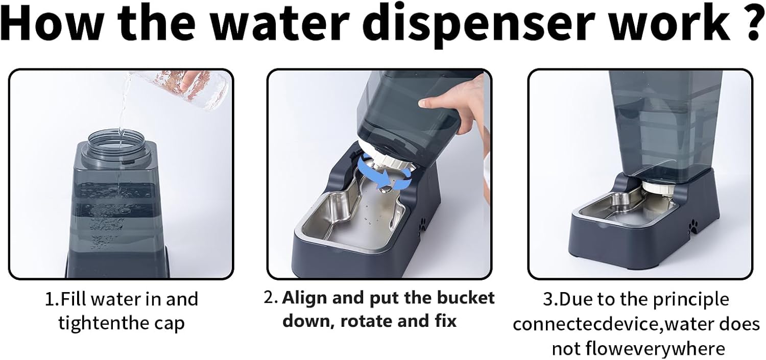 Automatic Dog Cat Water Dispenser Large Capacity 5Lfor Cats and Medium and Large-Sized Dogs with Stainless Steel Bowl (Black, 5L)