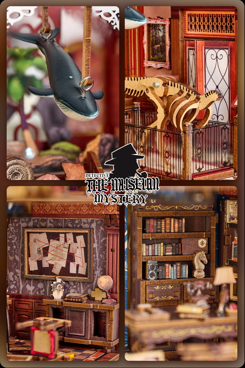 DIY Book Nook Kit Puzzle 3D Model,Glass Dome Design Minature House Kit Built in Rotating Hidden Door and Touch Switch, Detective Agency Bookshelf Decor Dollhouse for Adults