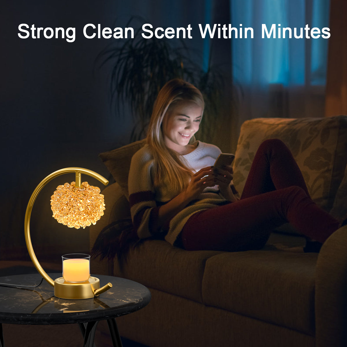 Bronze Candle Warmer Lamp for Jar Candles with Adjustable Brightness＆Timer，Handcrafted Crystal＆Wooden Base,Candle Lamp Luxurious Design+2Bulbs,Home Decoration Electric Candle lamp