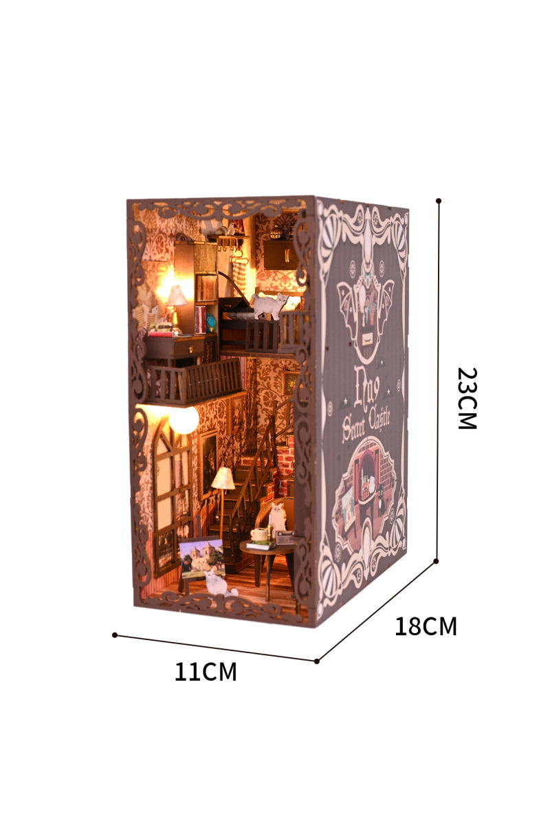 Book Nook Kit for Adults, DIY NO.9 Castle Kits 3D Wooden Bookend Puzzle for Men, Decorative Bookend Bookshelf Alley Decor for Women, Christmas New Year Gifts for Family and Friends