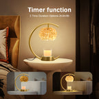 Bronze Candle Warmer Lamp for Jar Candles with Adjustable Brightness＆Timer，Handcrafted Crystal＆Wooden Base,Candle Lamp Luxurious Design+2Bulbs,Home Decoration Electric Candle lamp