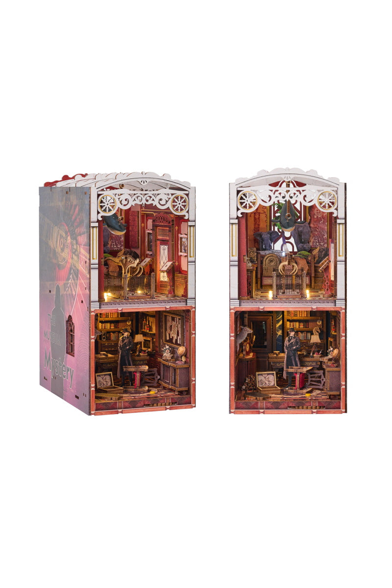 DIY Book Nook Kit Puzzle 3D Model,Glass Dome Design Minature House Kit Built in Rotating Hidden Door and Touch Switch, Detective Agency Bookshelf Decor Dollhouse for Adults