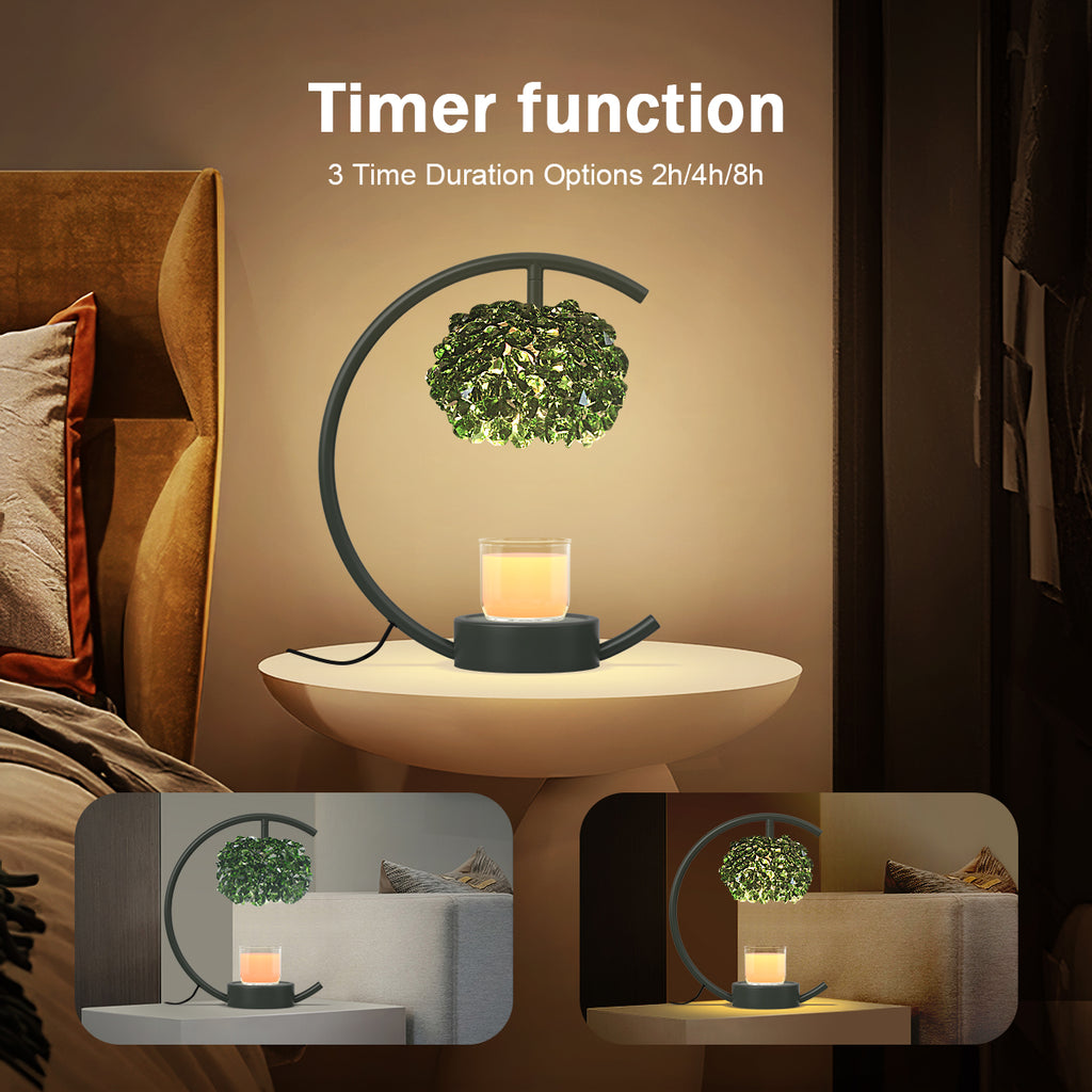 Candle Warmer Lamp for Jar Candles with Adjustable Brightness＆Timer，Handcrafted Green Crystal Candle Lamp Luxurious Design+2Bulbs,Home Decoration Electric Candle lamp