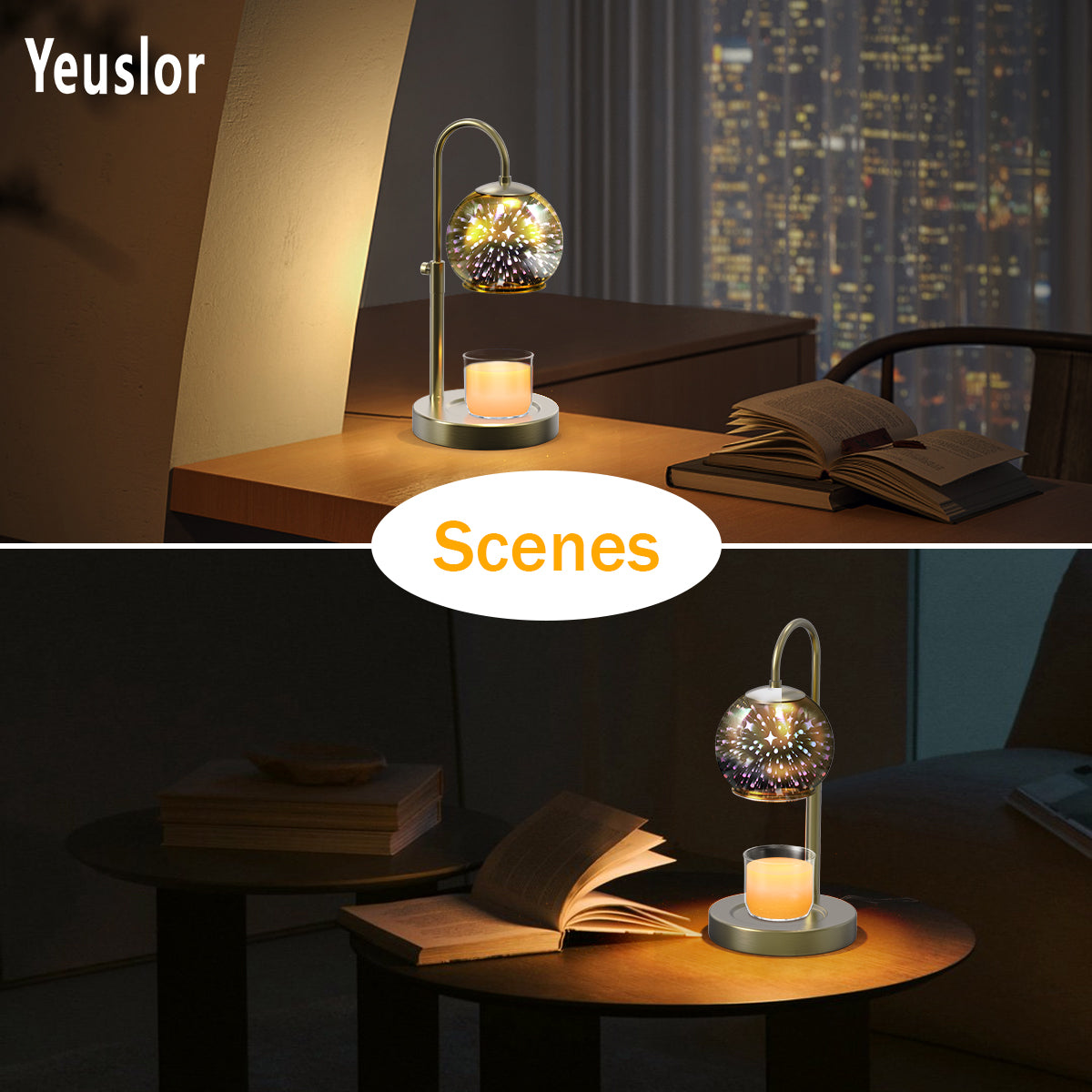 Gold Candle Warmer Lamp with Timer&Dimmer，Star Lampshade with Adjustable Height＆Rotatable Pole，Metal Base for Jar Candles，Wax Melting Electric Warmer Light，Modern Warmer Lantern