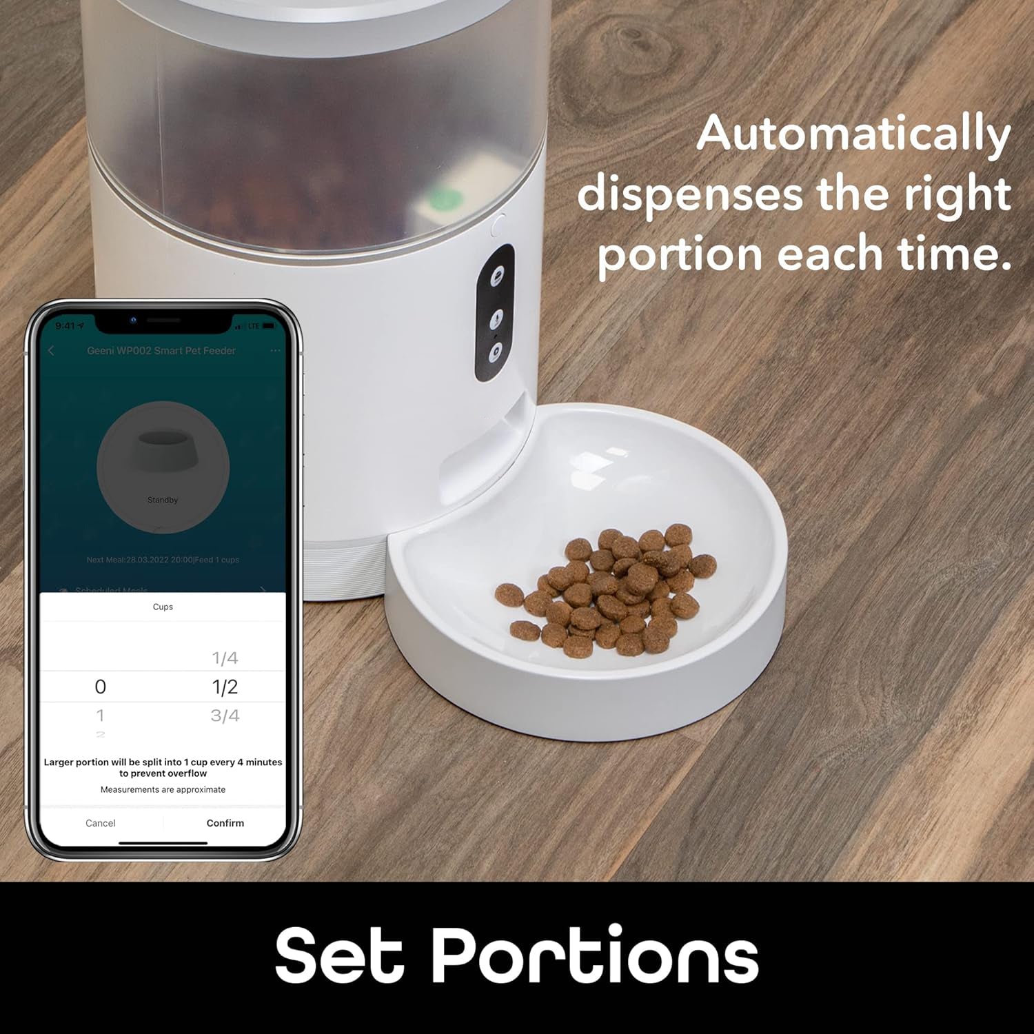 Smart Feeder, 4 Liter Automatic Pet Dog and Cat Feeder, Wi-Fi Control Compatible with Alexa and Google Home