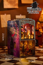 DIY Book Nook Kit Puzzle 3D Model,Glass Dome Design Minature House Kit Built in Rotating Hidden Door and Touch Switch, Detective Agency Bookshelf Decor Dollhouse for Adults