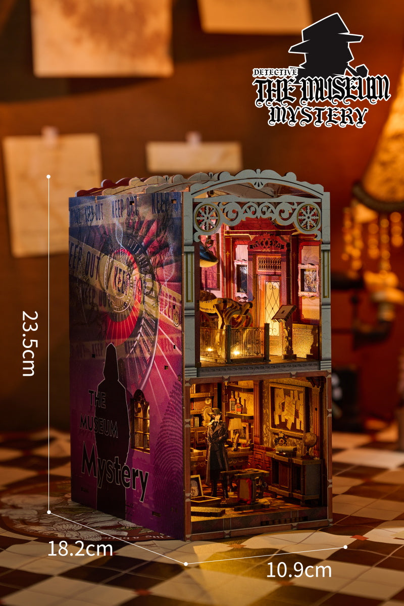DIY Book Nook Kit Puzzle 3D Model,Glass Dome Design Minature House Kit Built in Rotating Hidden Door and Touch Switch, Detective Agency Bookshelf Decor Dollhouse for Adults