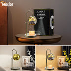 Gold Candle Warmer Lamp with Timer&Dimmer，Star Lampshade with Adjustable Height＆Rotatable Pole，Metal Base for Jar Candles，Wax Melting Electric Warmer Light，Modern Warmer Lantern