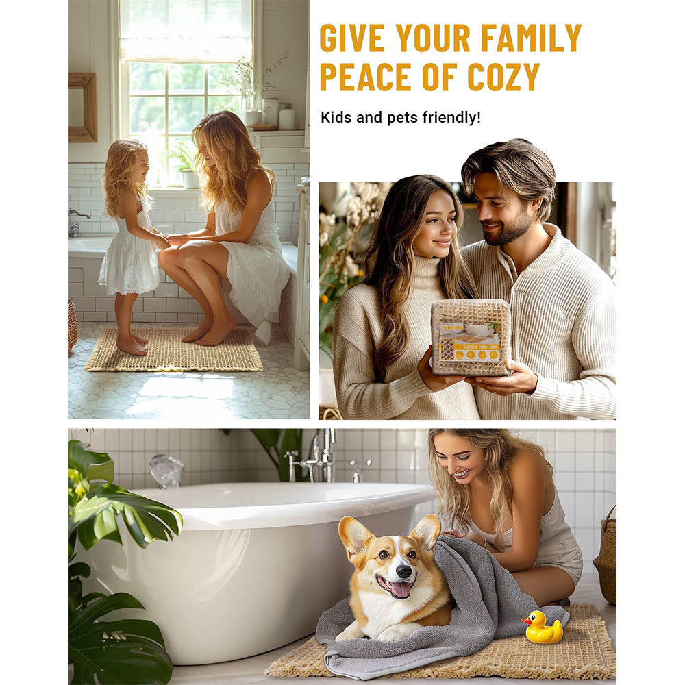 Waffle Bath Mat Set with Non-Slip Backing, 2 Count(20"×47" and 16"×24")