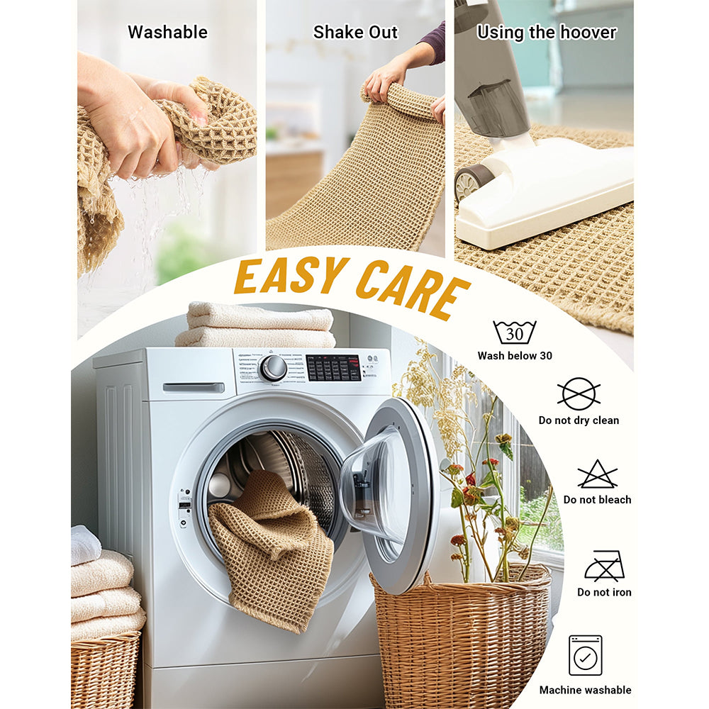 Waffle Bath Mat Set with Non-Slip Backing, 2 Count(20"×47" and 16"×24")